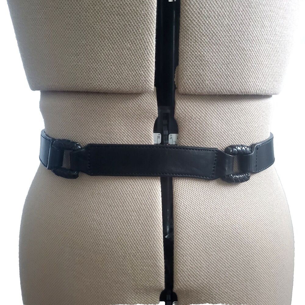 Vintage Fossil Black Leather Belt Medium Interlocking Ring Y2K Waist Belt - Picture 3 of 16